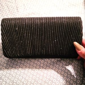 Women's Black clutch hand bag  with gold or silver short chain